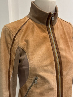 2000s Prada pony hair hybrid leather biker jacket