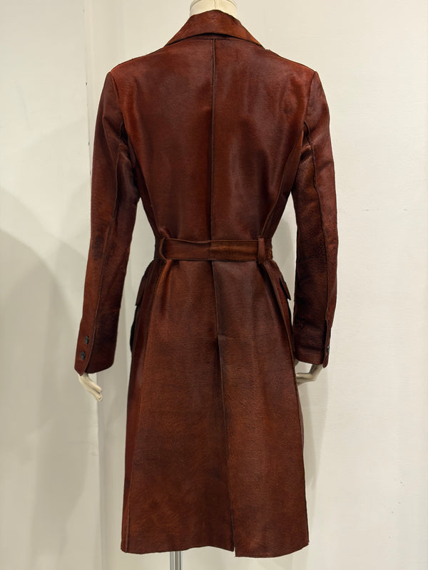 A/W2000 Roberto Cavalli pony hair leather belted coat
