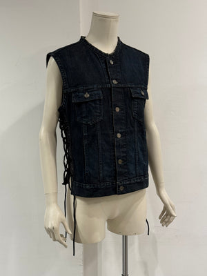 2012 Saint Laurent by Hedi Slimane lace-up leather denim vest
