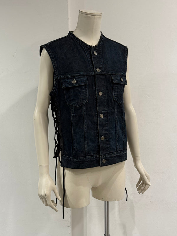 2012 Saint Laurent by Hedi Slimane lace-up leather denim vest