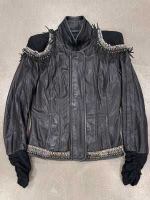 2000s Roberto Cavalli safety pin military leather jacket
