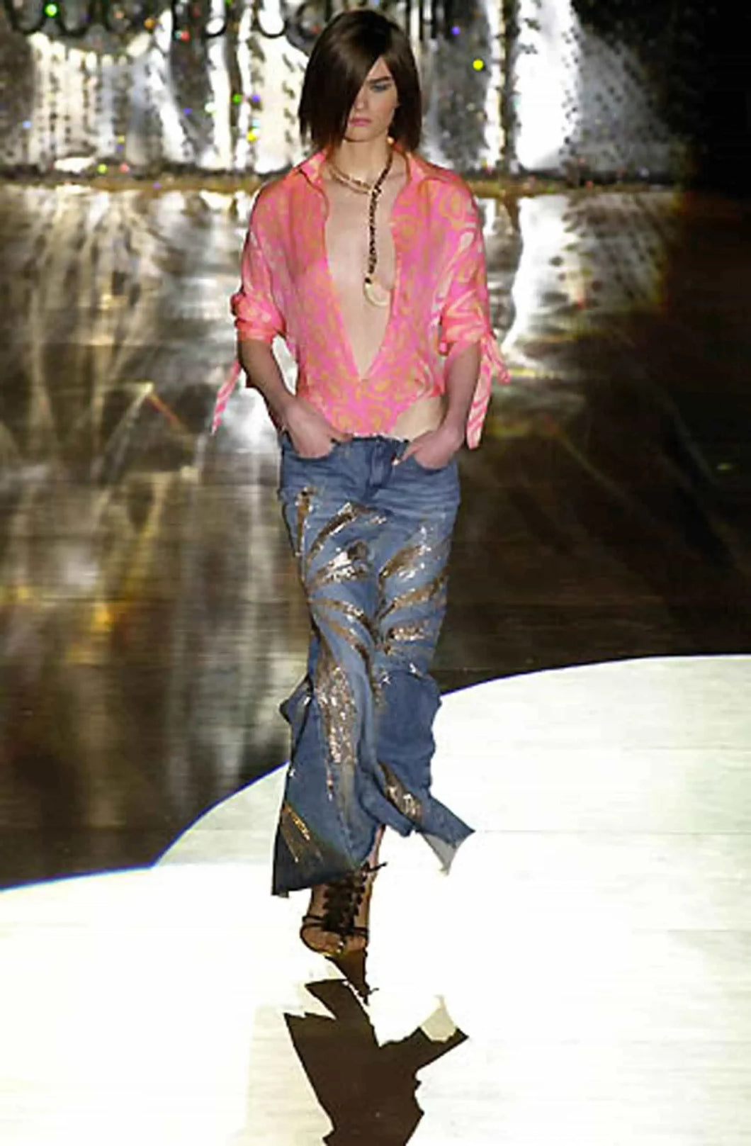 S/S2001 Roberto Cavalli runway long denim skirt with gold details