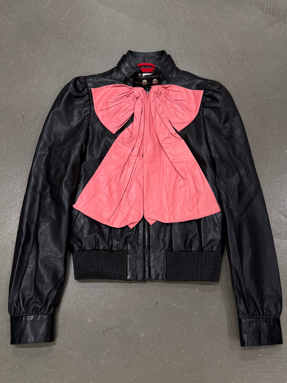 2017 Gucci bow leather bomber jacket