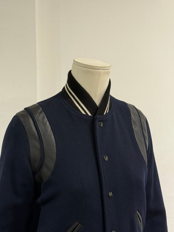 2014 Saint Laurent by Hedi Slimane teddy varsity jacket