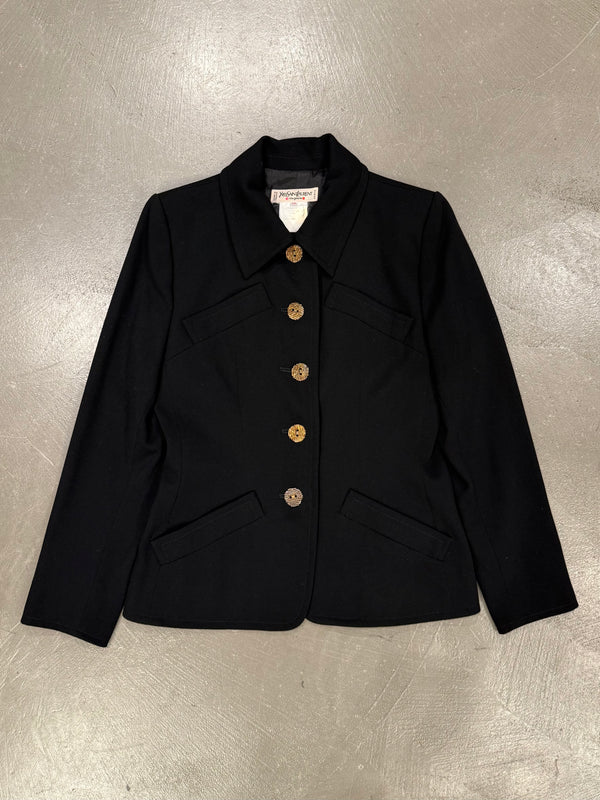 1990s Yves Saint Laurent  wool skirt suit with gold buttons
