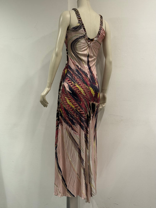 2004 Roberto Cavalli feather lace-up dress