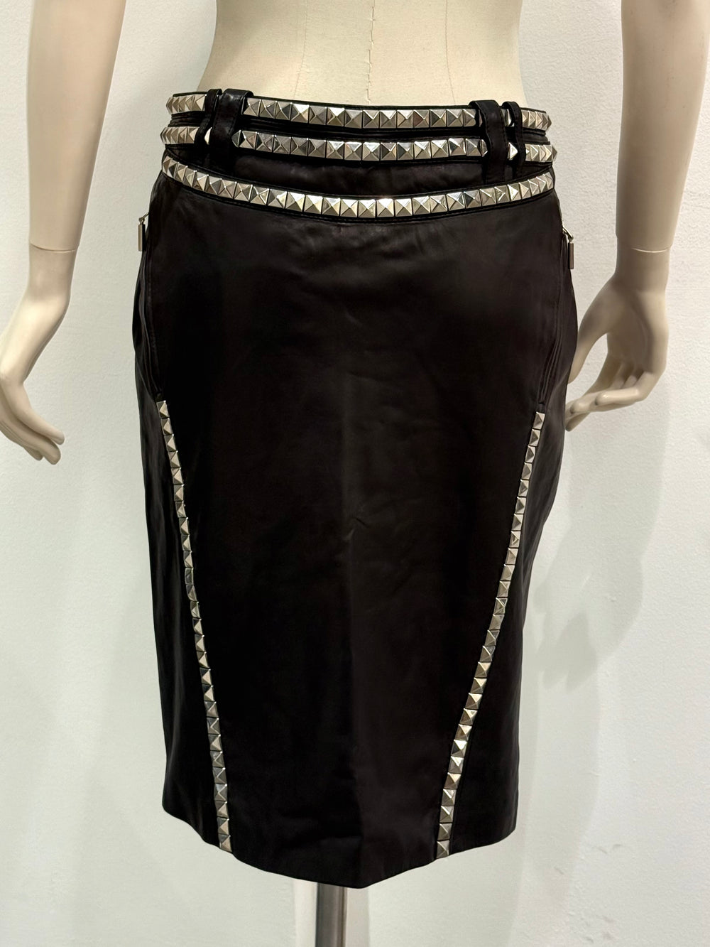 1990s Gianni Versace studded leather skirt