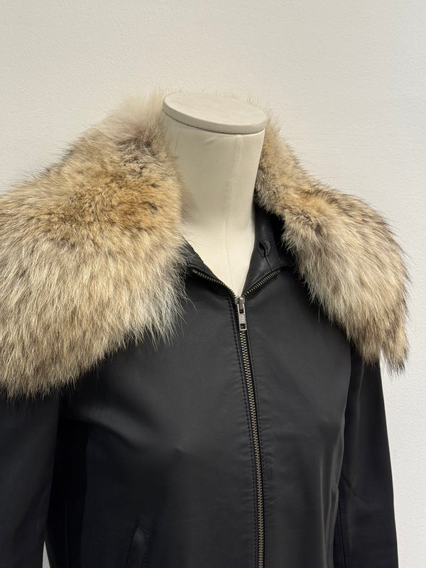 2008 Maison Margiela Coyote fur aviator leather jacket