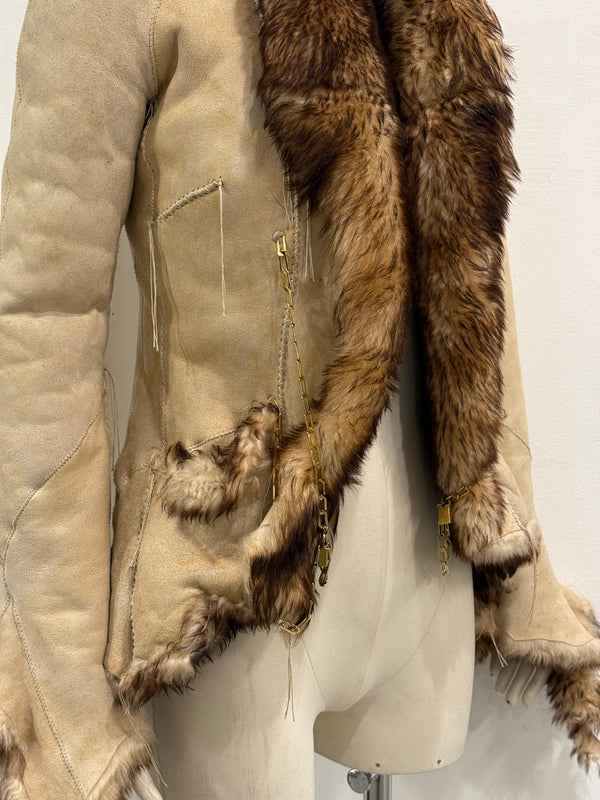 2000s Roberto Cavalli Shearling leather jacket with gold chains