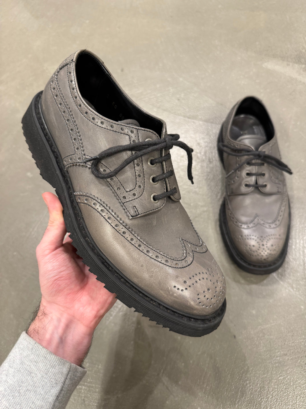 2000s Prada grey leather derby shoes