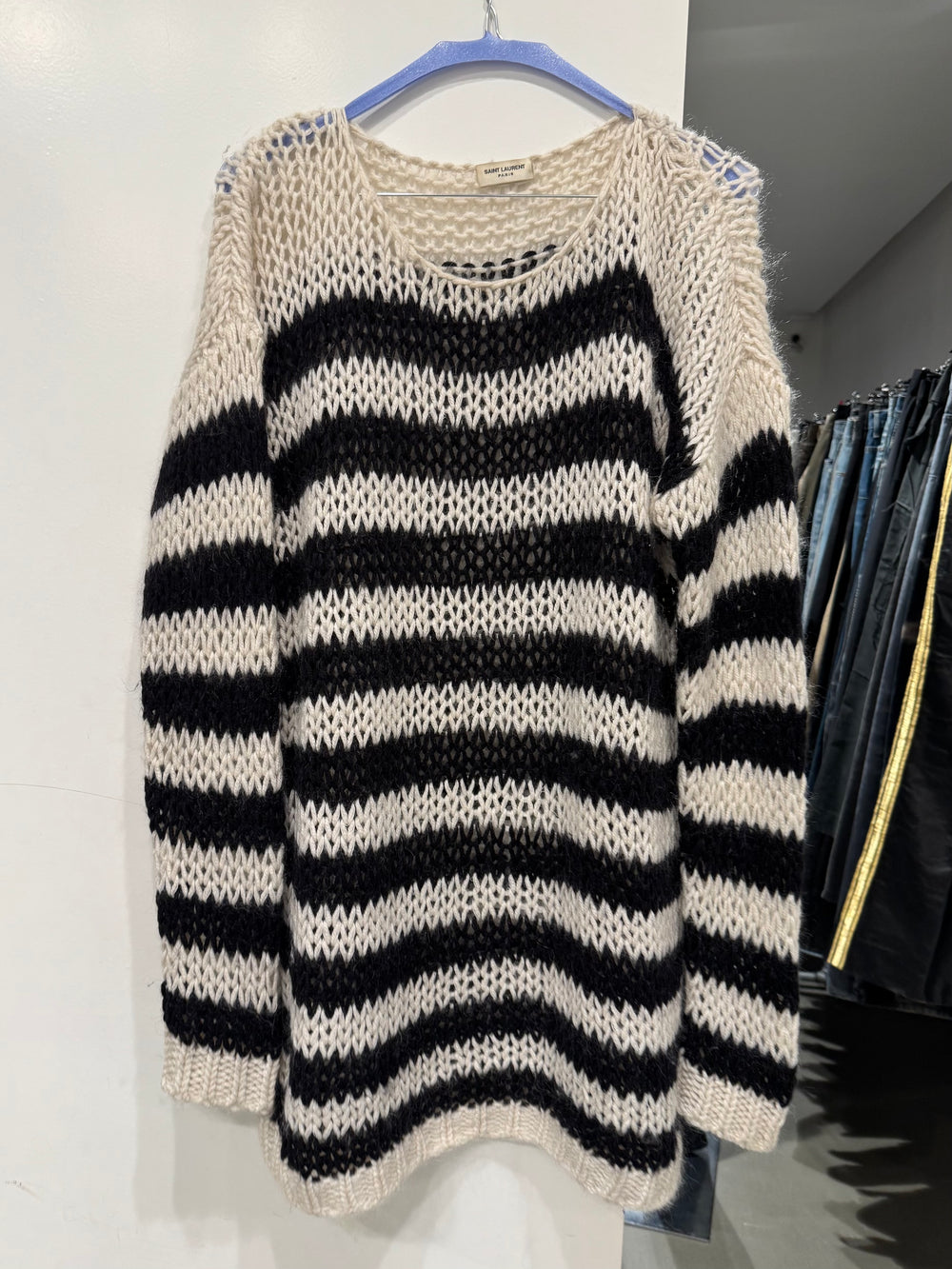 A/W2015 Saint Laurent runway stripe mohair lose sweater