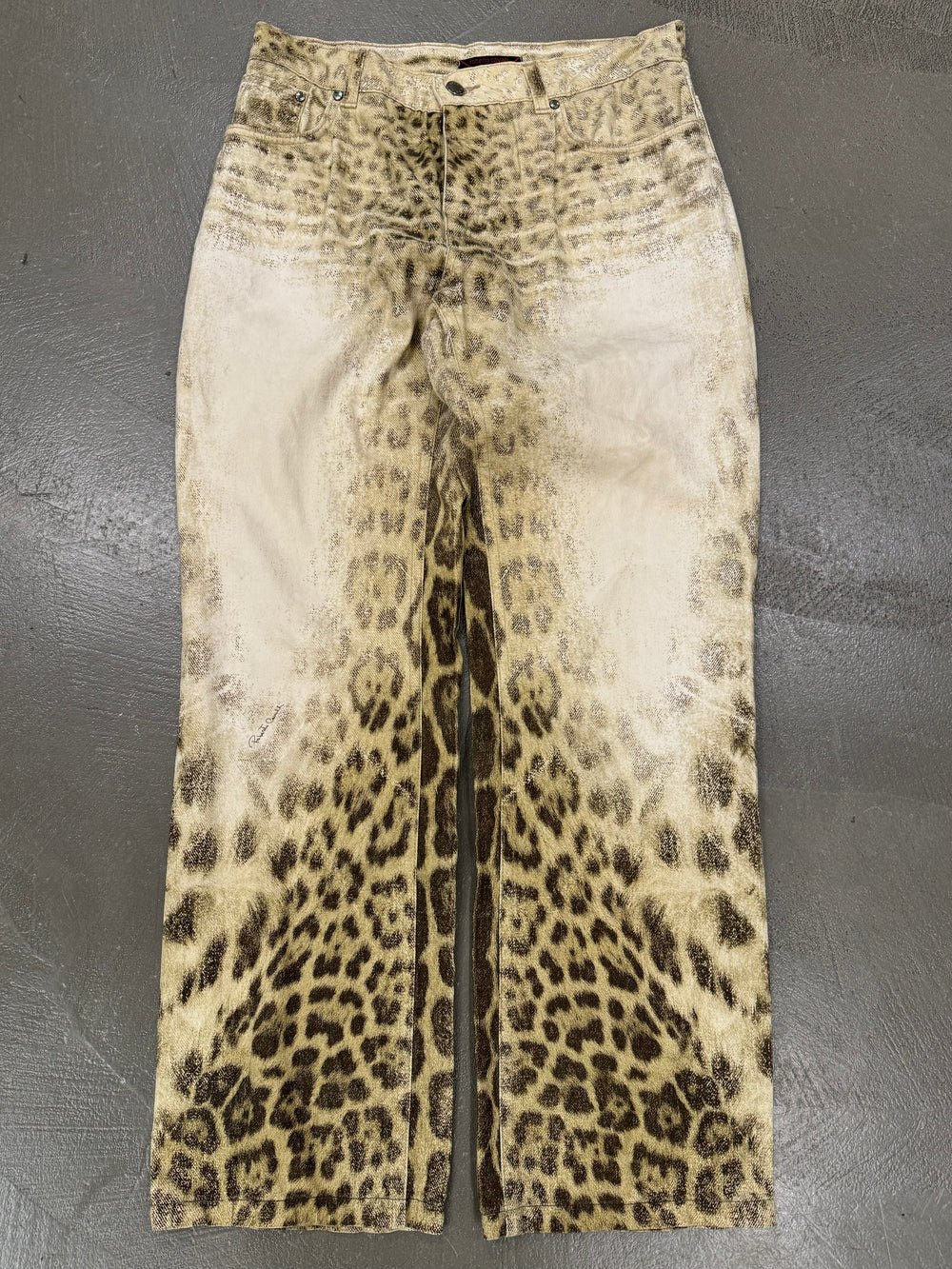 2000s Roberto Cavalli Leopard faded denim