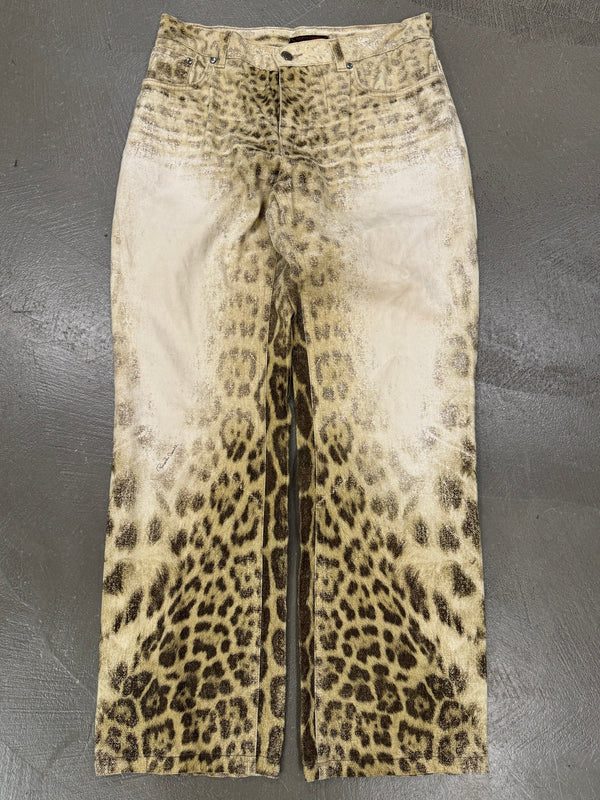 2000s Roberto Cavalli Leopard faded denim
