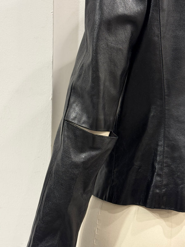 A/W2000 Paco Rabanne runway cut-out leather jacket