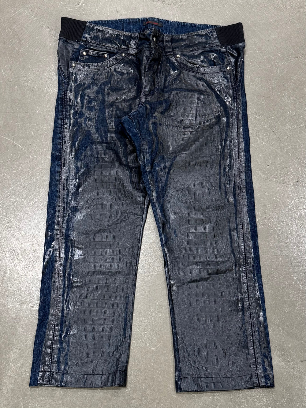2000s Roberto Cavalli waxed crocodile cropped jeans