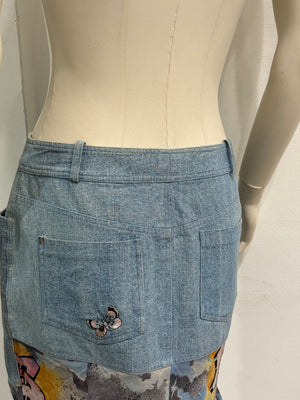 S/S2004 Christian Dior by John Galliano denim silk patchwork mini skirt