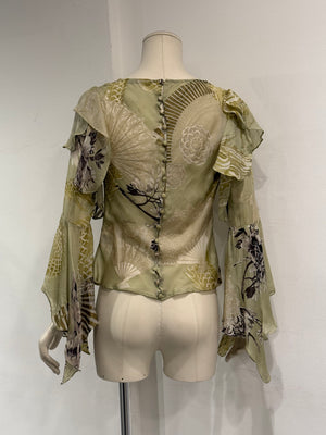 A/W2006 Roberto Cavalli dragon ruffle silk blouse top