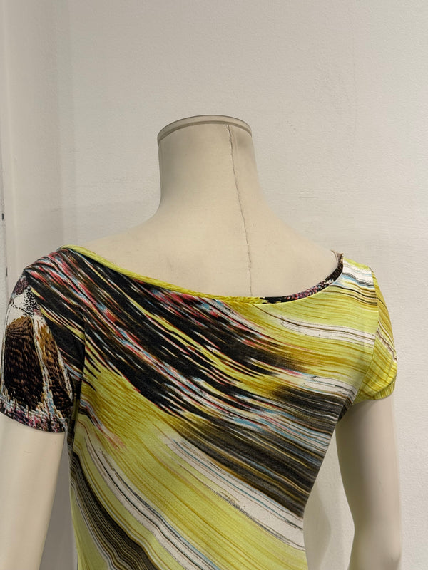 2004 Roberto Cavalli feather abstract print stretch top