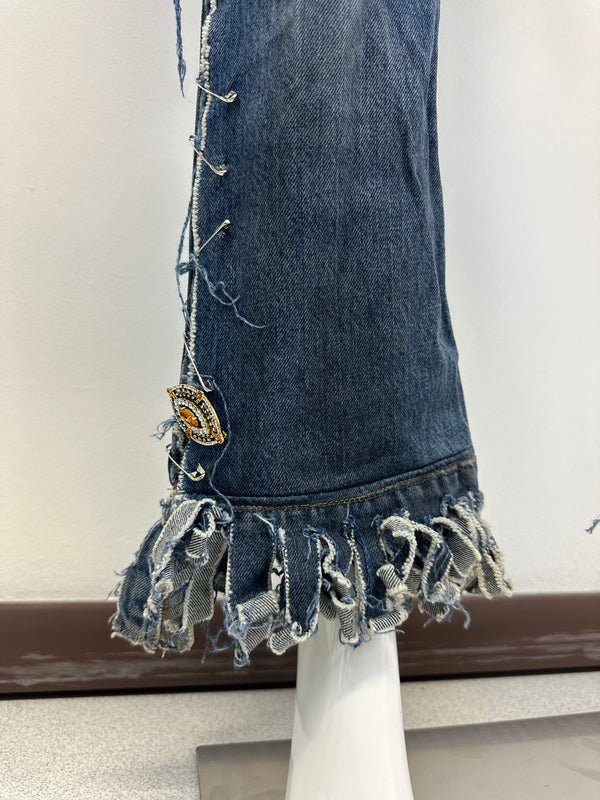 S/S 2001 Dolce & Gabbana safety pin punk jeans with broches