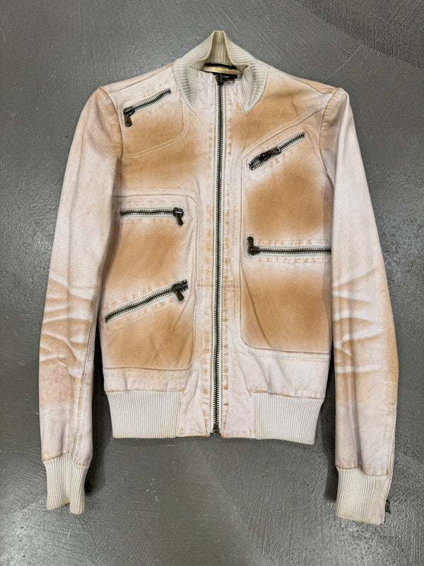 S/S 2003 Dolce & Gabbana multi zipper rust stained leather jacket