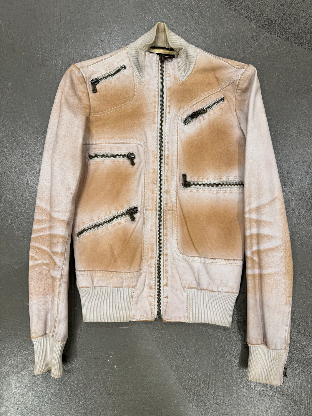 S/S 2003 Dolce & Gabbana multi zipper rust stained leather jacket