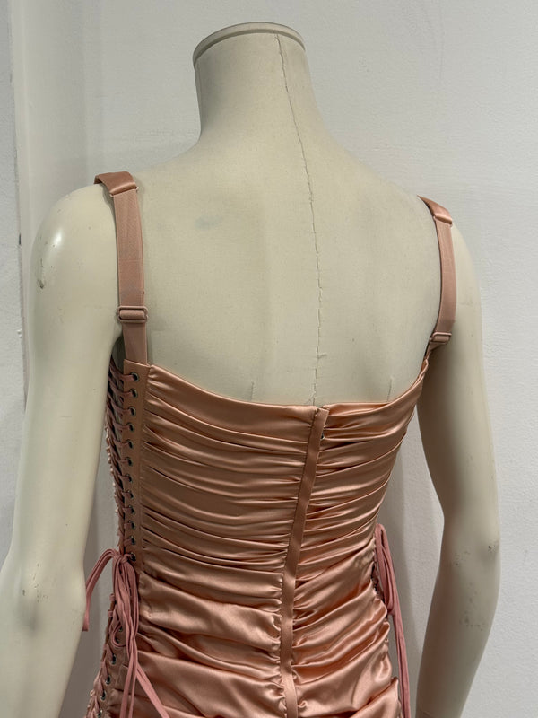 S/S2003 Dolce & Gabbana lace-up bondage ruched silk midi dress