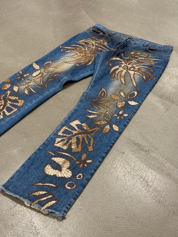 Roberto Cavalli palm tree runway jeans