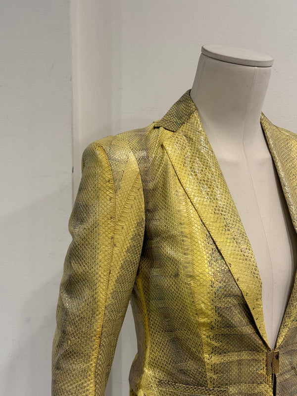 S/S2001 Roberto Cavalli iridescent rainbow snake cropped leather blazer