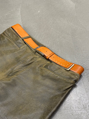1990s Dirk Bikkembergs distressed leather belted pants