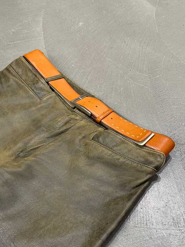 1990s Dirk Bikkembergs distressed leather belted pants