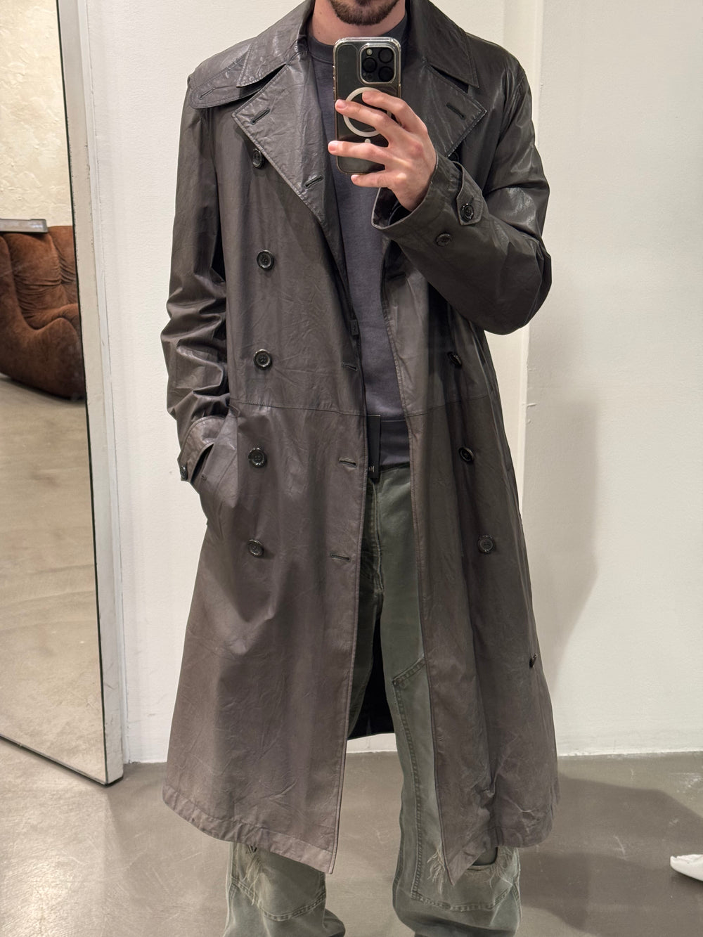 2000s YVES Saint Laurent by Pilati leather trench coat with removable lining