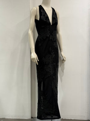 A/W2002 Roberto Cavalli runway leather floral patches sheer dress