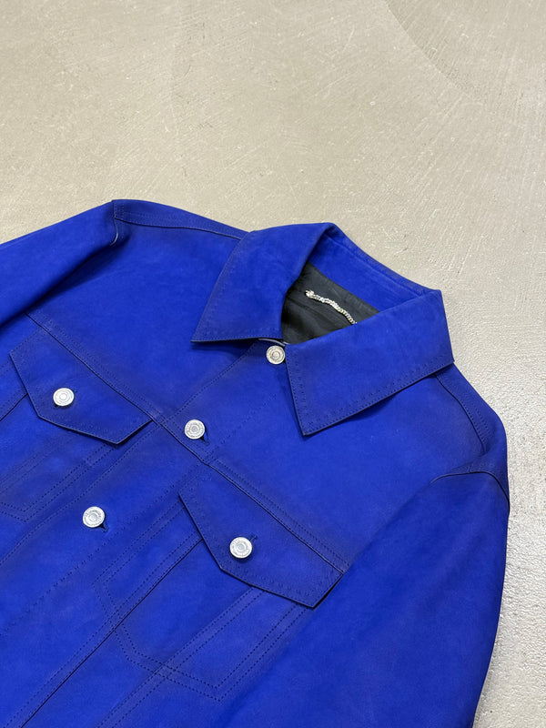 2010s Berluti electric blue trucker leather jacket