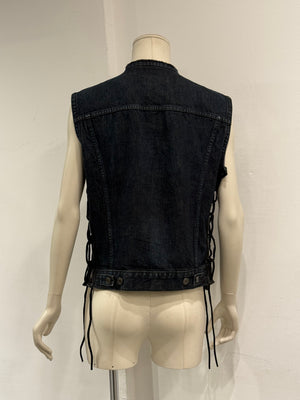 2012 Saint Laurent by Hedi Slimane lace-up leather denim vest