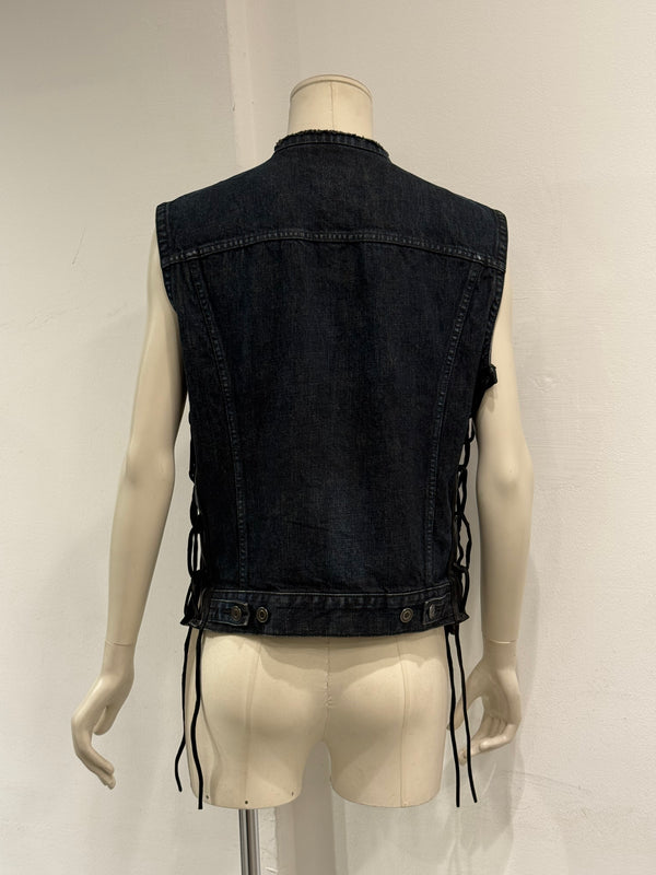 2012 Saint Laurent by Hedi Slimane lace-up leather denim vest