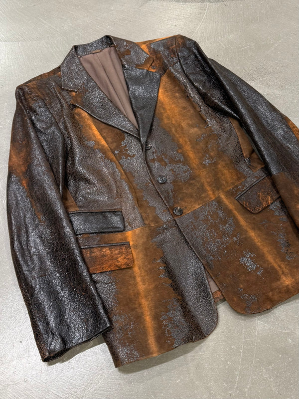 A/W2000 Roberto Cavalli artisanal eroded leather blazer
