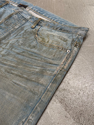 S/S2004 Dior by Hedi Slimane "Strip" Bleu Clair waxed jeans