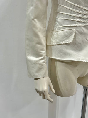 2000s Roberto Cavalli ivory satin tailored blazer