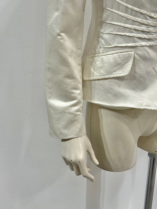 2000s Roberto Cavalli ivory satin tailored blazer