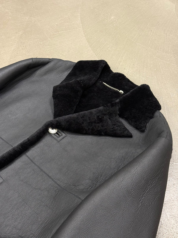 1980s Claude Montana black shearling leather coat