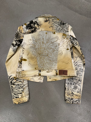2001 Cavalli floral tattoo printed denim jacket