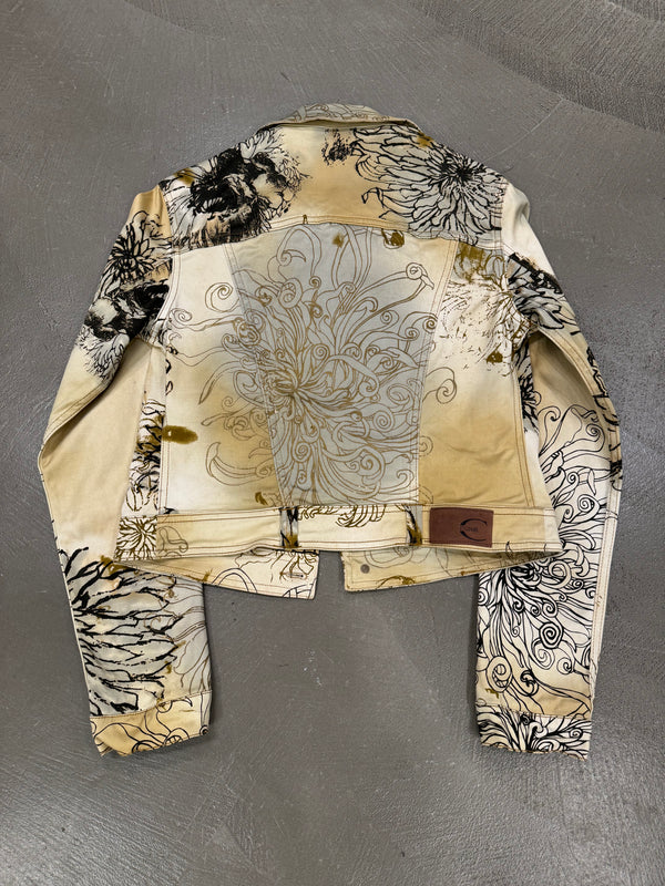 2001 Cavalli floral tattoo printed denim jacket