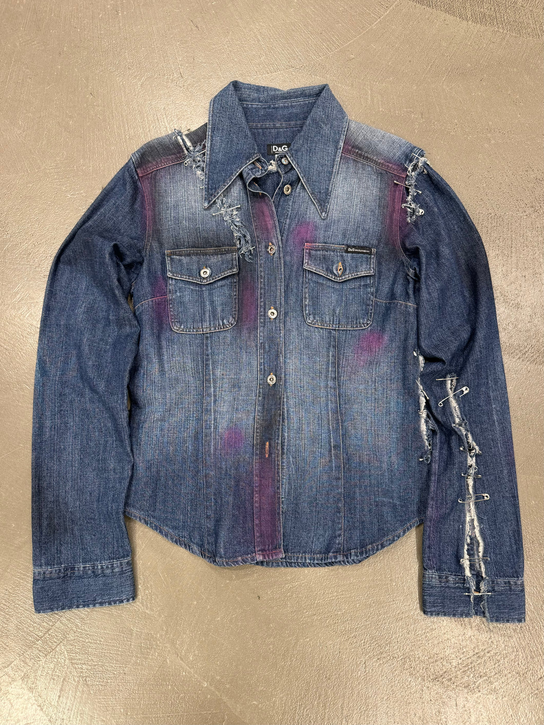 2000s Dolce & Gabbana safety pin painted denim shirt