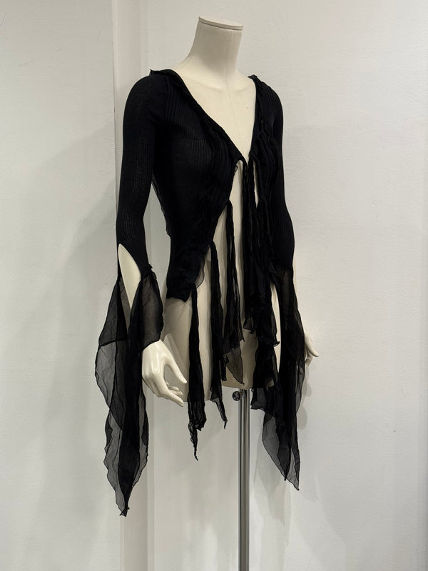 2000s Jean Paul Gaultier sheer ribbon-tie corset blouse