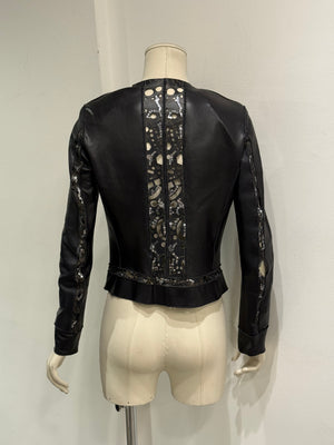 2000s Fendi collarless laser-cut leather jacket