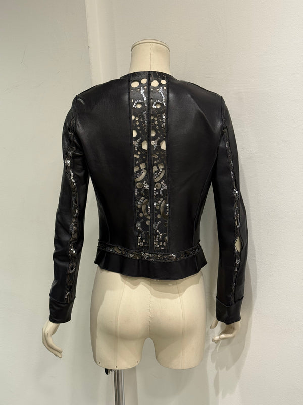 2000s Fendi collarless laser-cut leather jacket