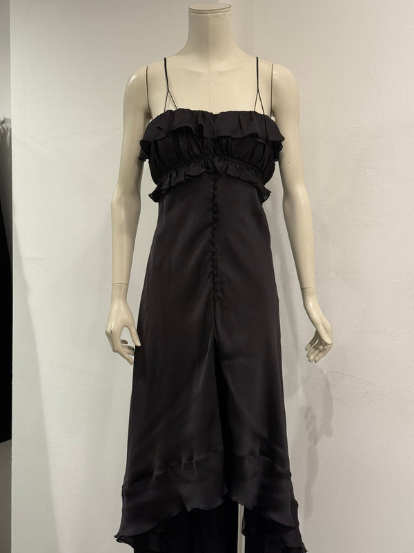 2000s Roberto Cavalli silk ruffled high-low evening dress