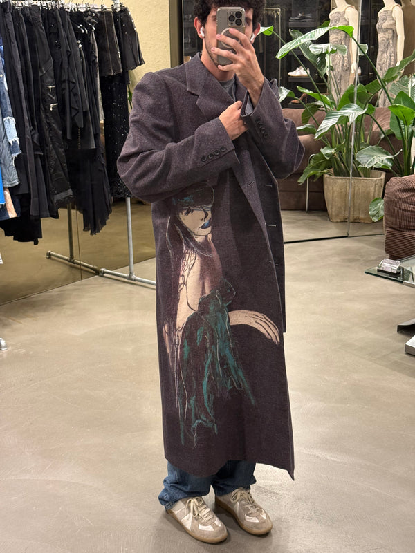 A/W2024 Yohji Yamamoto Pour Homme Runway “Lady Print” Pinched Shoulder Long coat