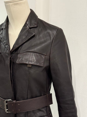 1990s Prada multipocket belted leather safari jacket