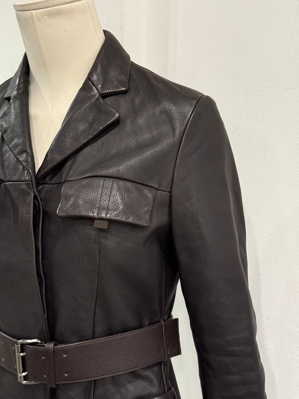 1990s Prada multipocket belted leather safari jacket
